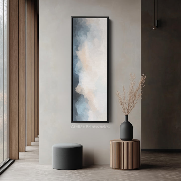 Vertical Wall Art Blue Beige Tall Modern Abstract Wall Art