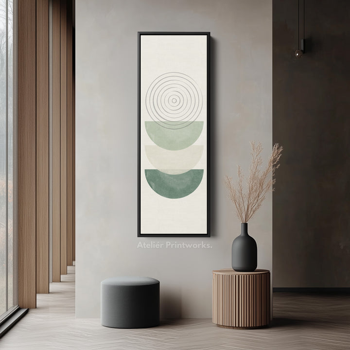 Tall Canvas Wall Art Green Minimal Ring And Shape Abstract