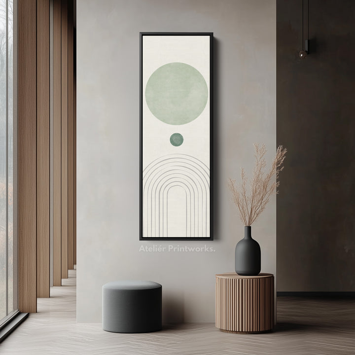 Vertical Wall Art Green Minimal Circles For Hallway Or Bedroom