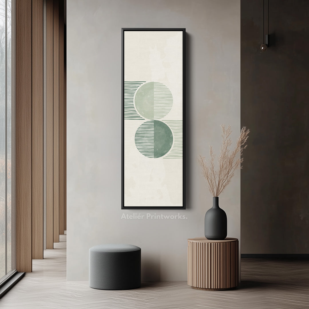 Long Vertical Canvas Minimal Green Circles Modern Abstract