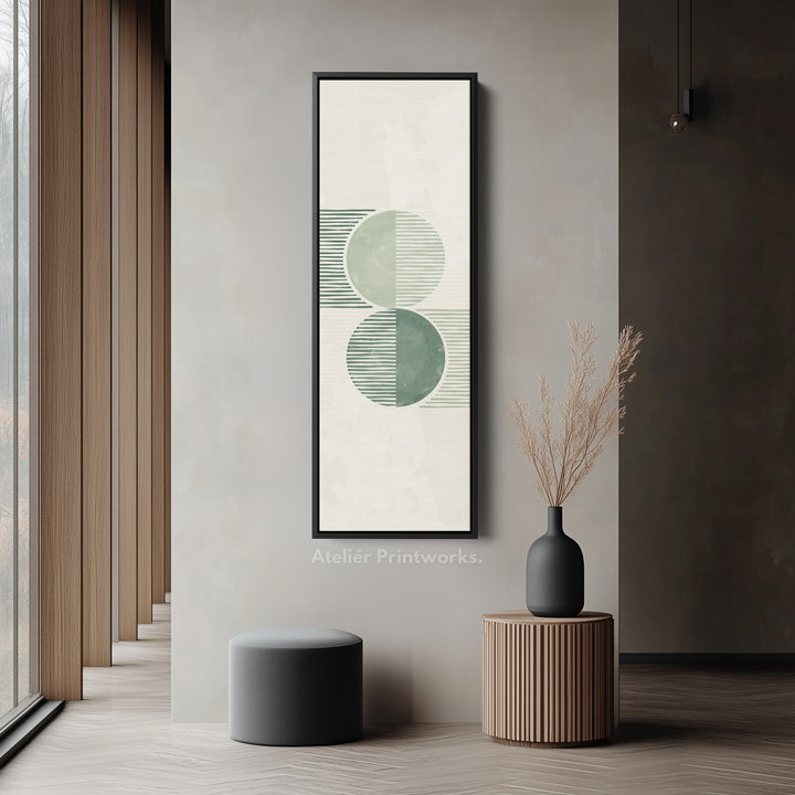 Long Vertical Canvas Minimal Green Circles Modern Abstract