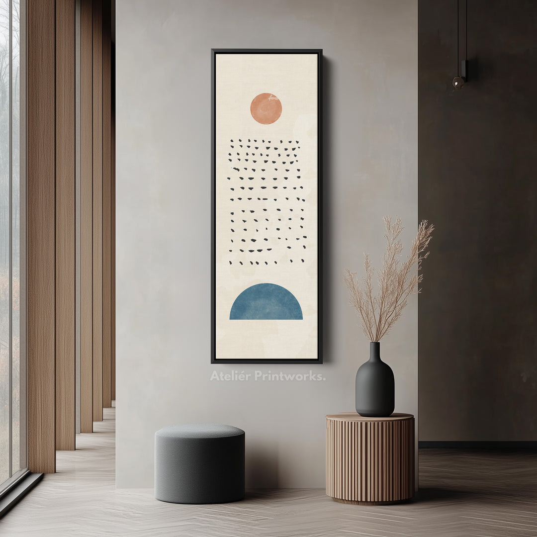 Hallway Wall Art Vertical Blue And Terracotta Linear Shapes