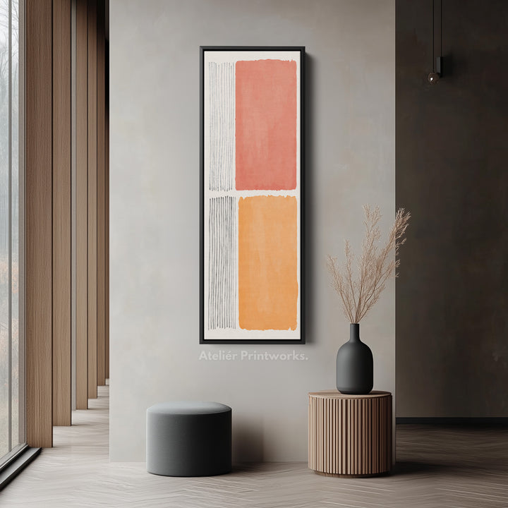 Tall Canvas Wall Art Orange And Neutral Minimal Blocks