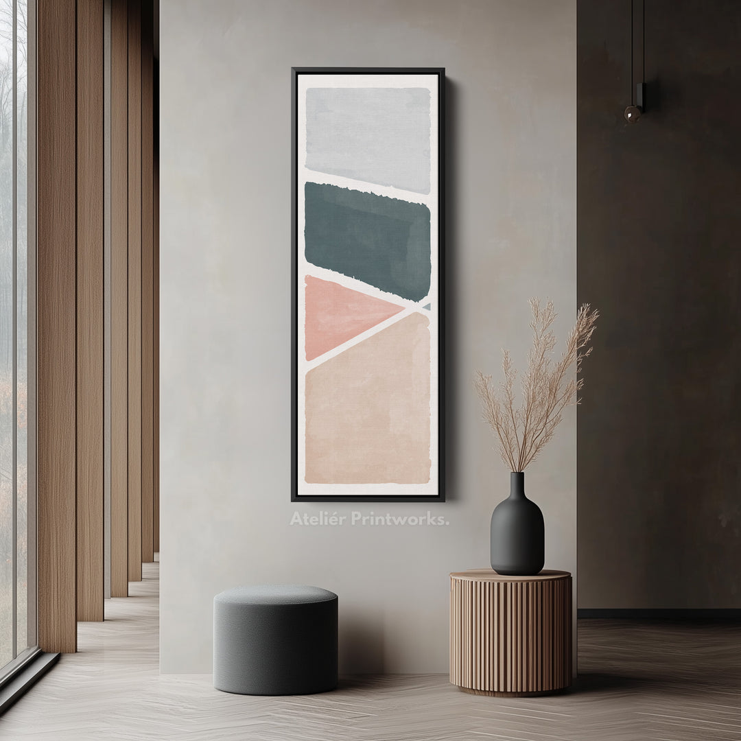 Vertical Framed Canvas Blue Grey Abstract With Modern Shapes