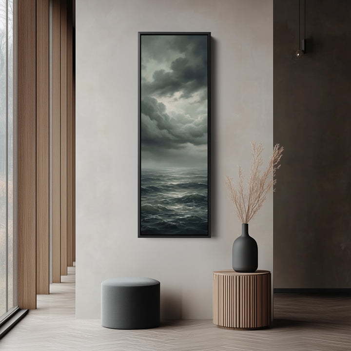 Above Bed Wall Art Overcast Ocean Horizon Panoramic Canvas Print Bedroom