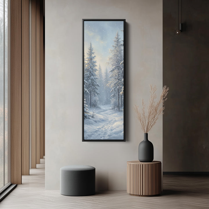 Panoramic Wall Art Snowy Forest Path Vertical Canvas Print For Hallway