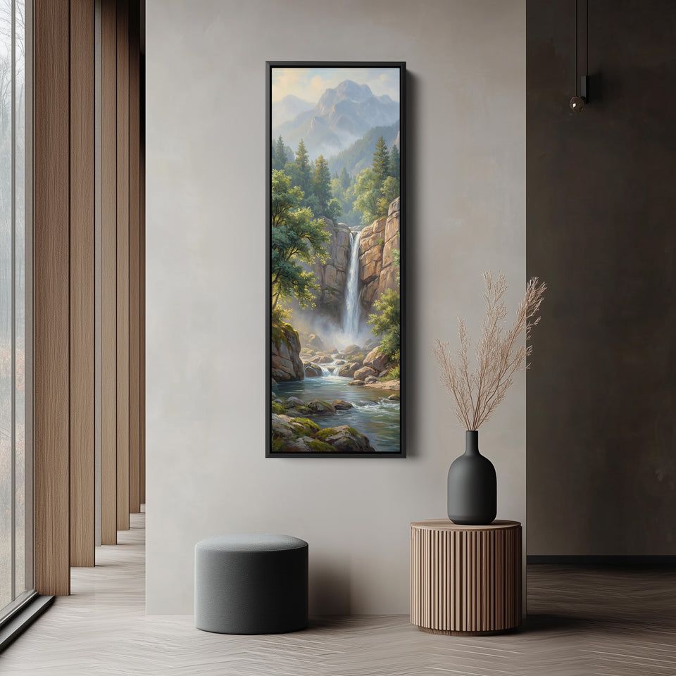 Cascade de montagne Art mural vertical Décoration murale pour salon