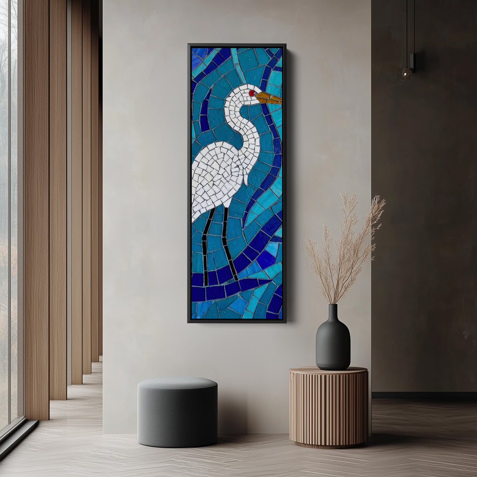 Mosaic White Bird Wide Canvas Vertical Canvas Print Living Room