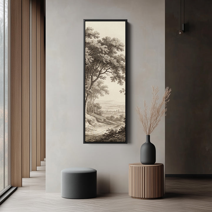 Vertikale Wandkunst Vintage Landschaftsgravur Gerahmte Leinwand Wohnzimmer
