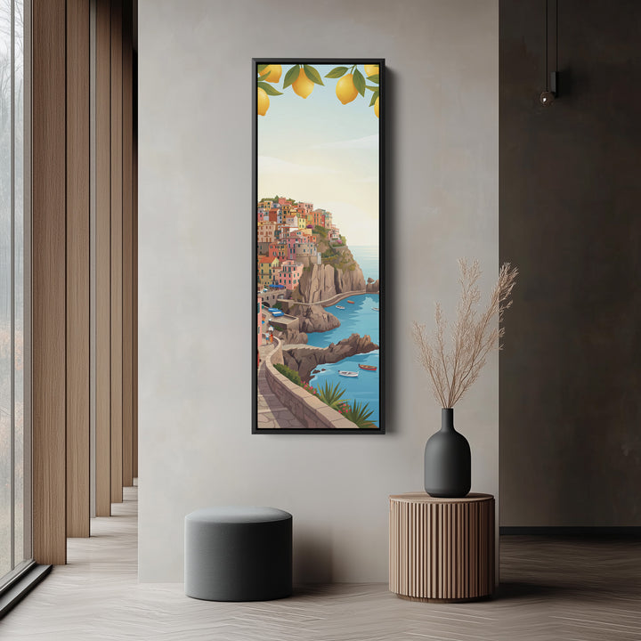Vertical Wall Art Mediterranean Coastal Village Canvas Print Kitchen
