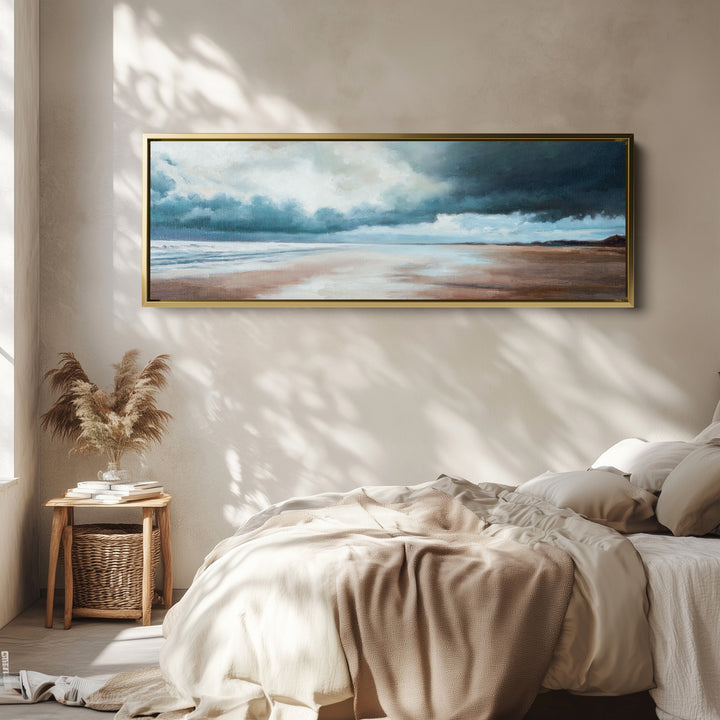 Wide Wall Art Stormy Coastal Shoreline For Hallway Moody Seaside Scene