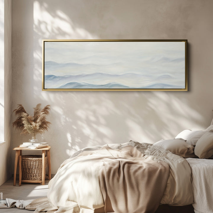 Wide Framed Canvas Minimalist Abstract Waves For Bedroom Calm Coastal Decor