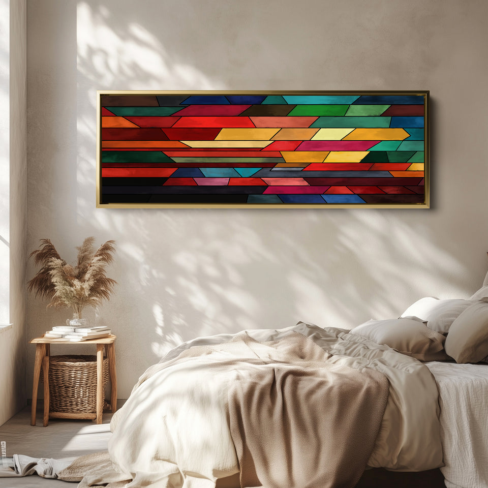 Panoramic Wall Art Colourful Geometric Pattern For Office Modern Abstract Design