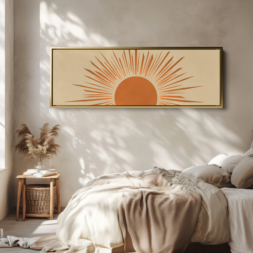 Horizontal Wall Art Abstract Sunburst Design For Hallway Warm Minimal Decor