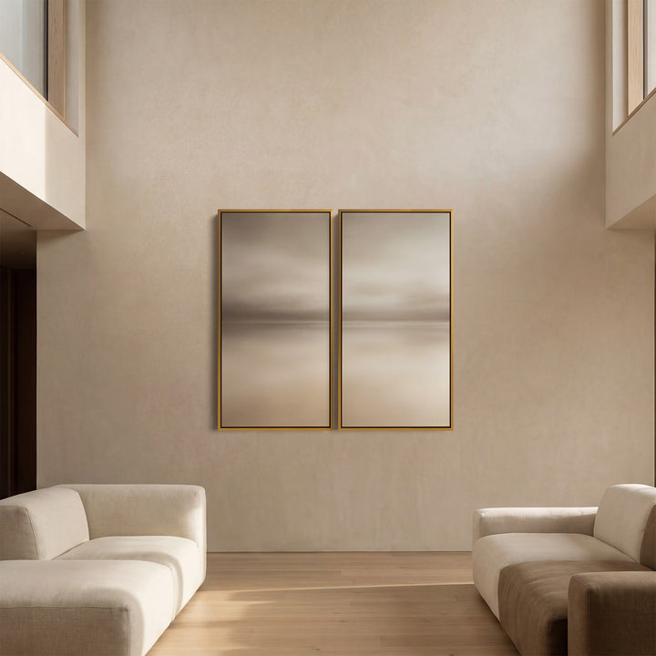 Diptych Wall Art Neutral Horizon Landscape for Living Room Minimalist Lake Scene