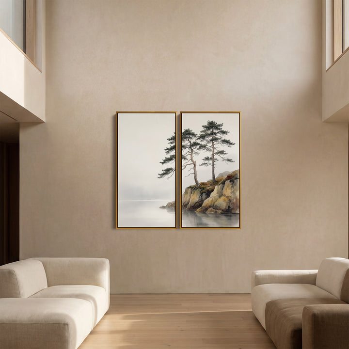 Extra Large Wall Art Set Minimalist Pine Cliffs for Hallway Coastal Nature