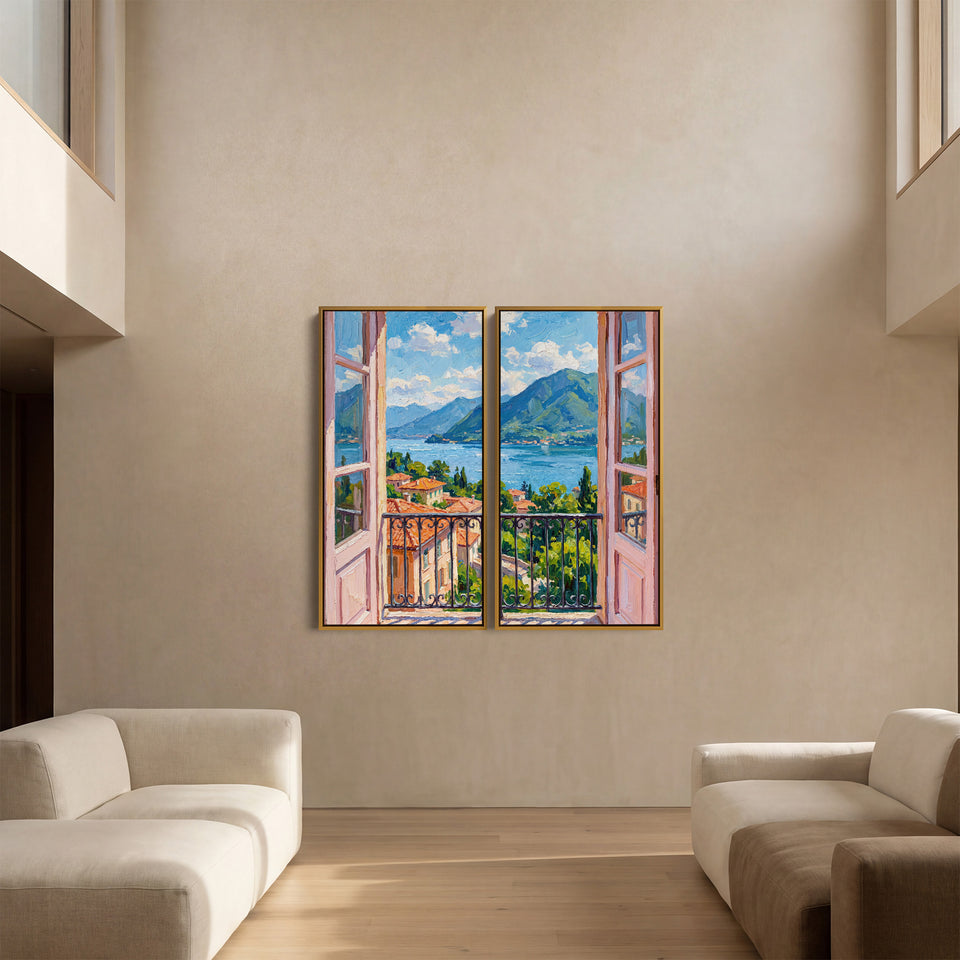 Balcony Lake View 2 Piece Wall Art Set for Office