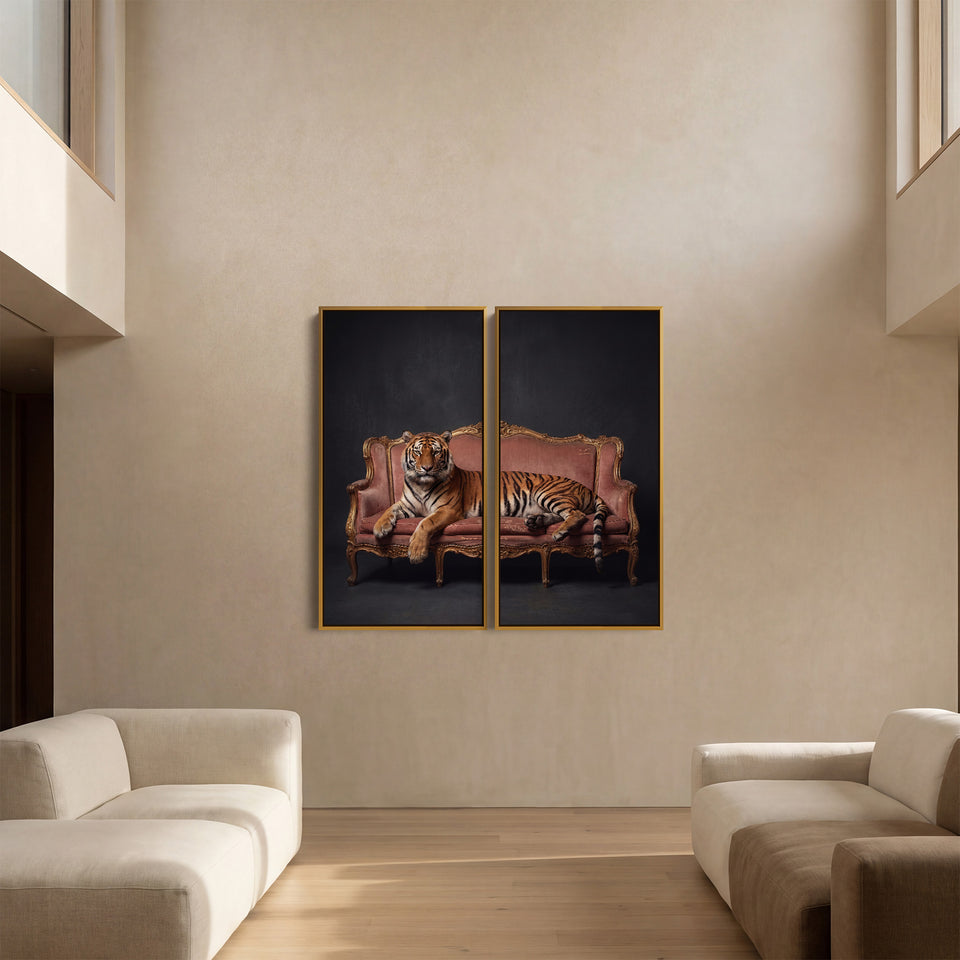 Tiger Lounge Large Diptych Wall Art Living Room Animal Portrait