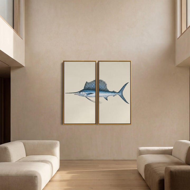 Sailfish Oversized Canvas Wall Art Set Kitchen Coastal Illustration