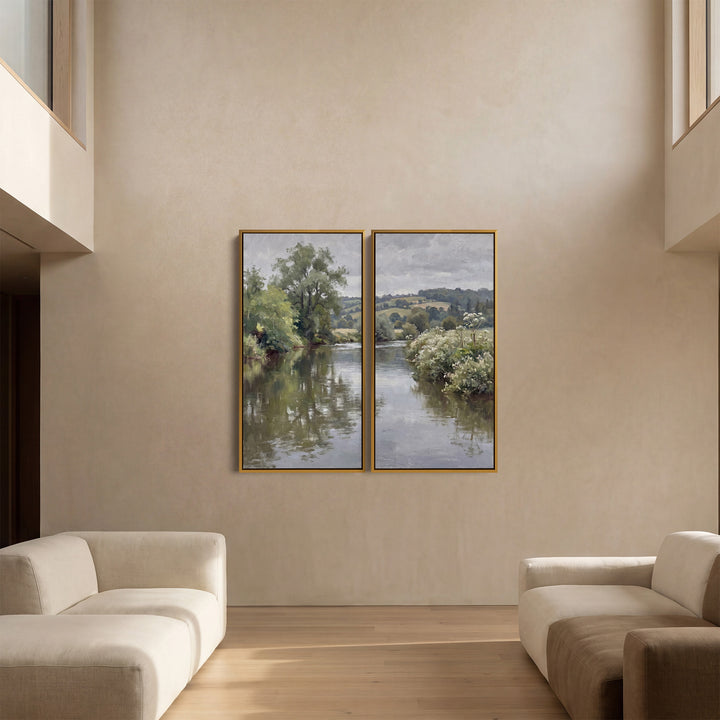 Peaceful River Large Scale Wall Art Set Office Countryside Landscape