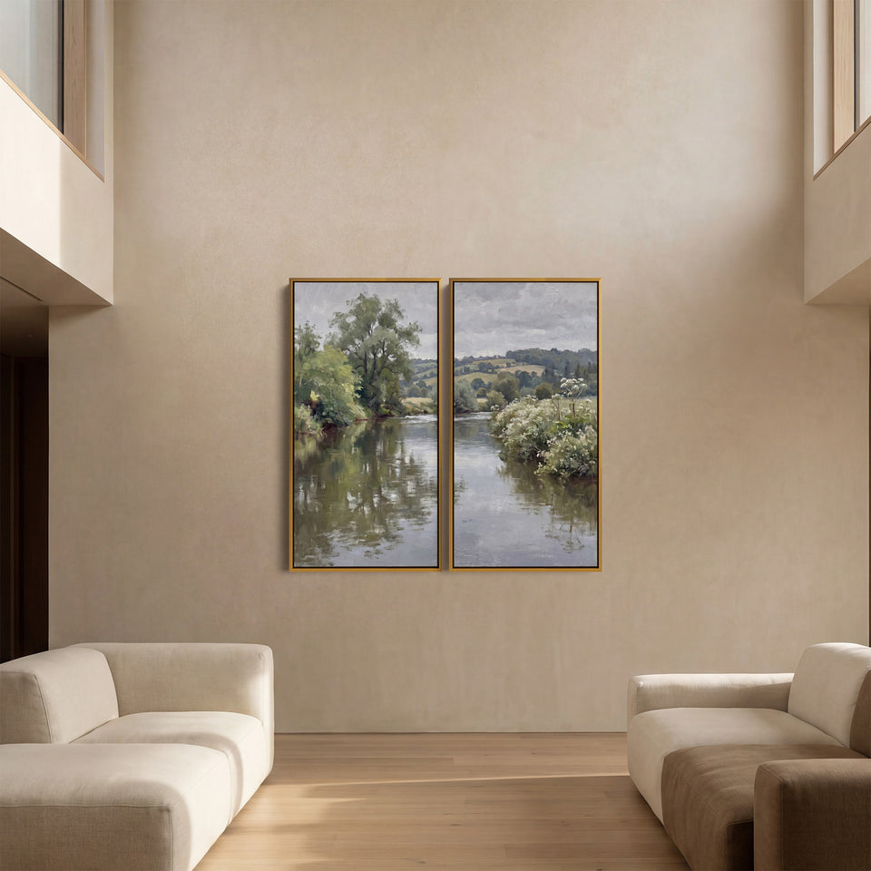 Peaceful River Large Scale Wall Art Set Office Countryside Landscape
