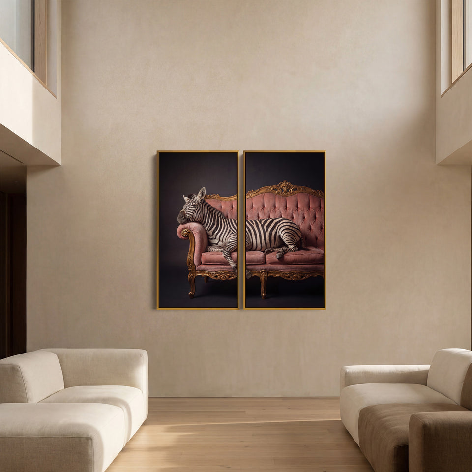Zebra Lounge Diptych Wall Art Living Room Vintage Animal