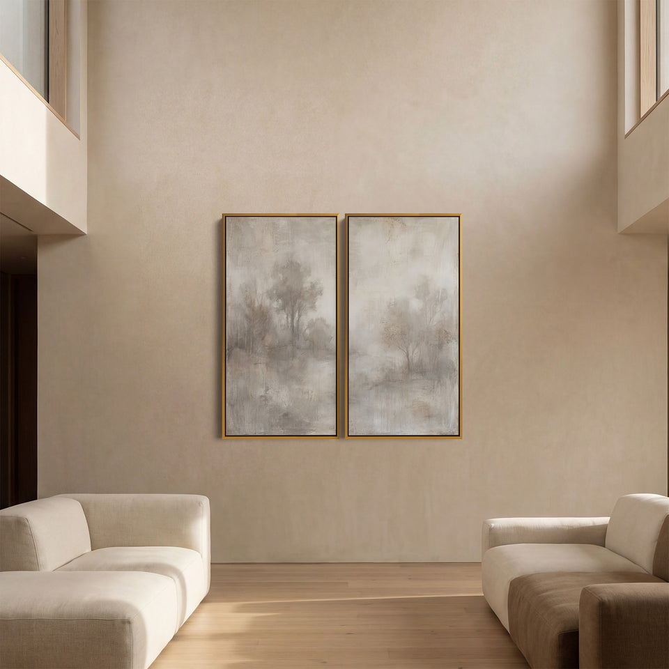 Set Of 2 Wall Art Misty Woodland Landscape Hallway