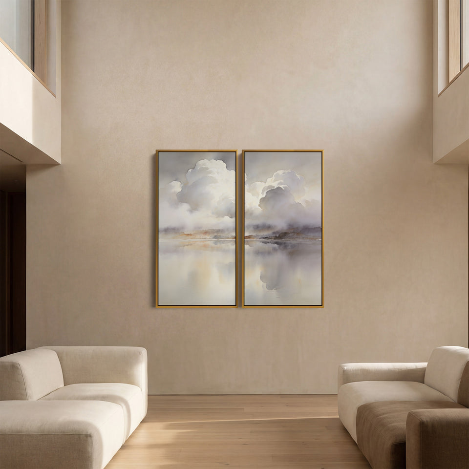 Cloud Reflections Vertical Diptych Wall Art Bedroom