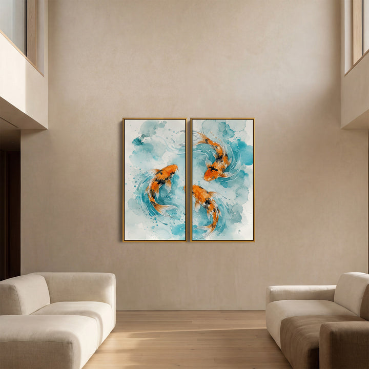 Three Koi Large Diptych Wall Art Living Room