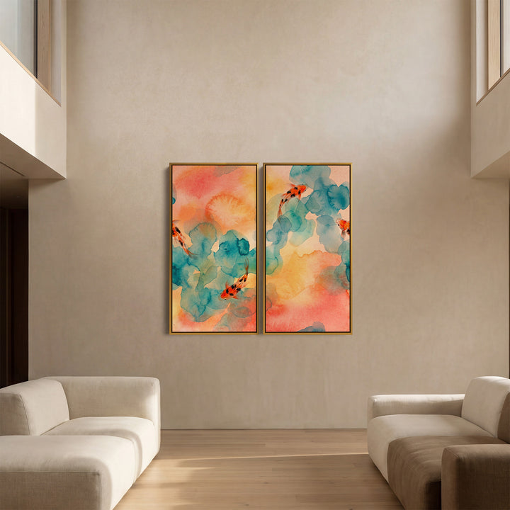 Koi Watercolour Oversized Canvas Wall Art Set Dining Room