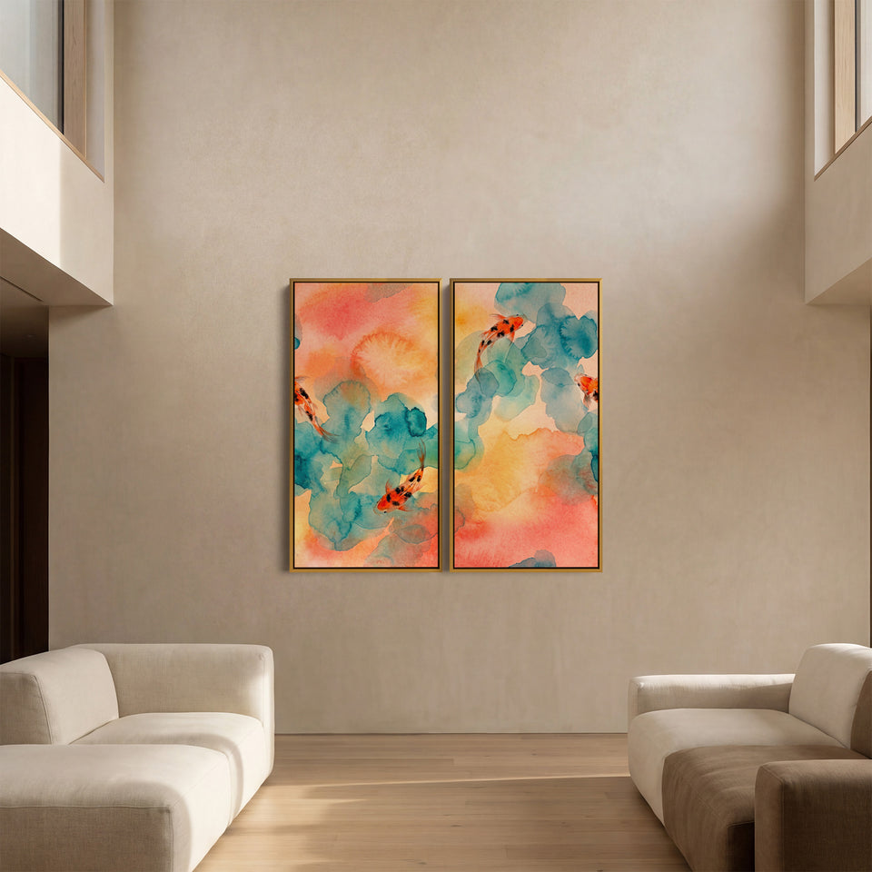 Koi Watercolour Oversized Canvas Wall Art Set Dining Room