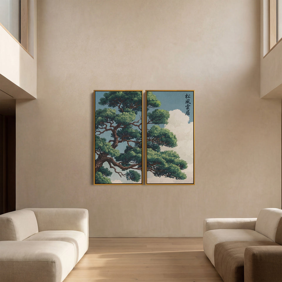 Japanese Pine Large Scale Wall Art Set Office