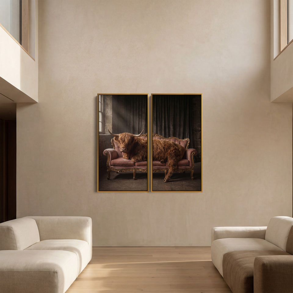 Highland Cow Two Panel Wall Art Office Animal Portrait