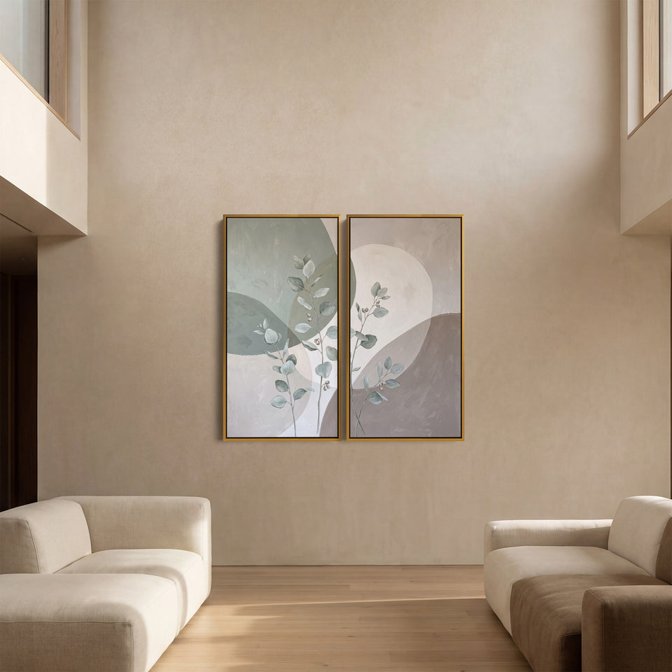 Minimal Botanical Vertical Diptych Wall Art Hallway