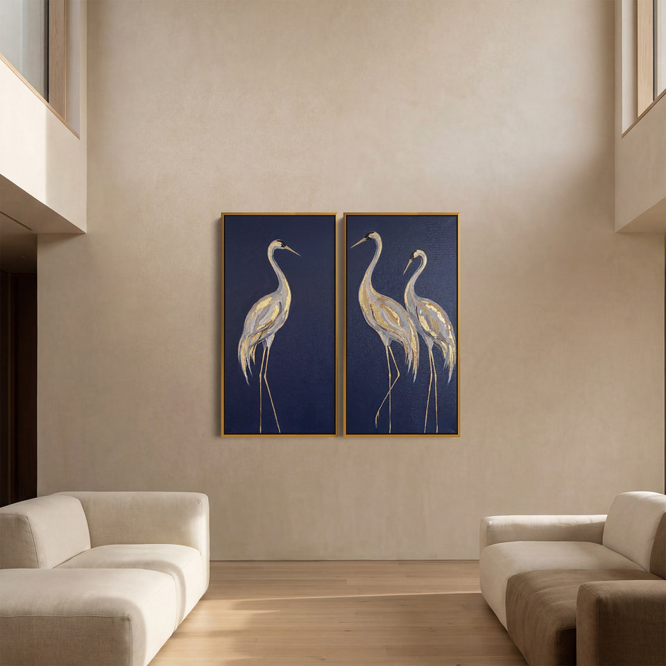 Elegant Cranes Oversized Canvas Wall Art Set Dining Room