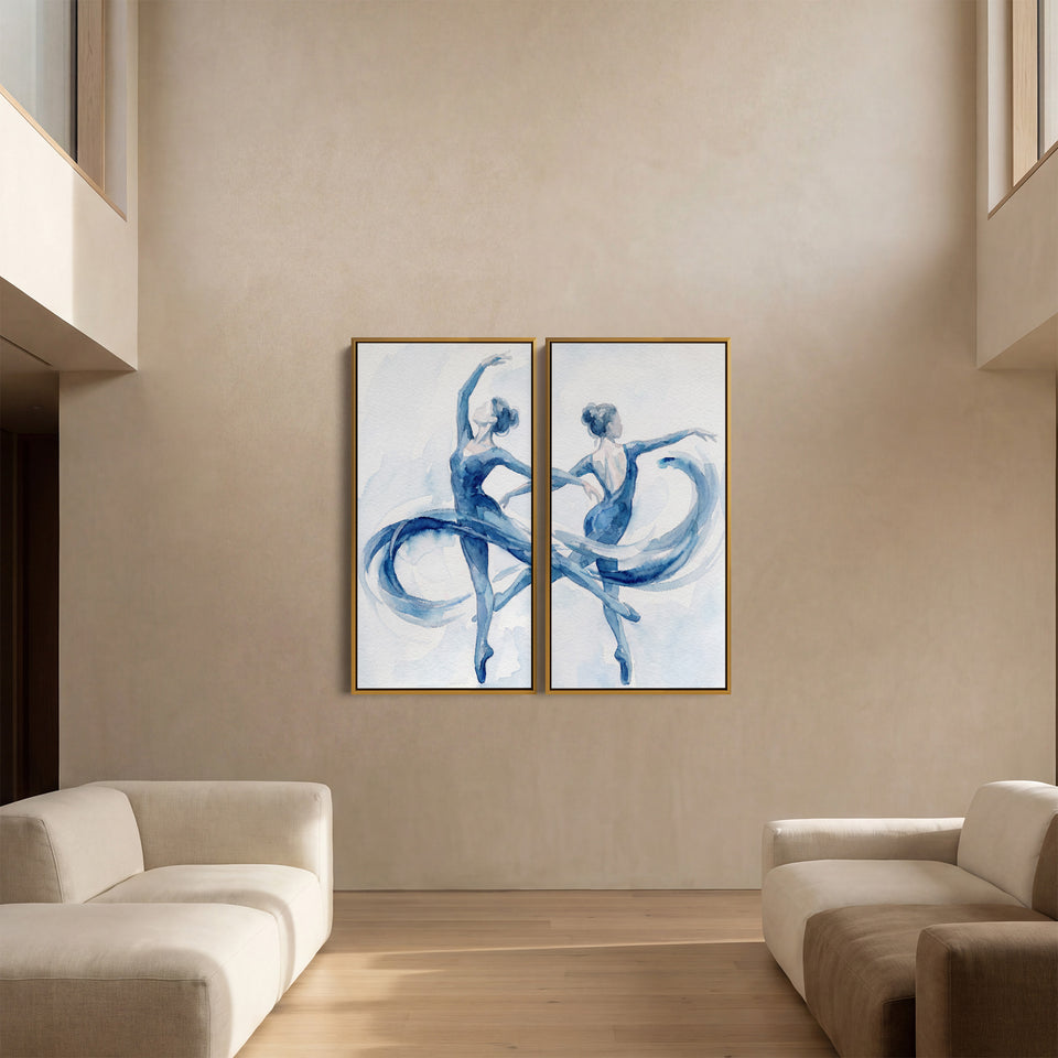Dancing Ballet Diptych Wall Art Living Room Blue Figures