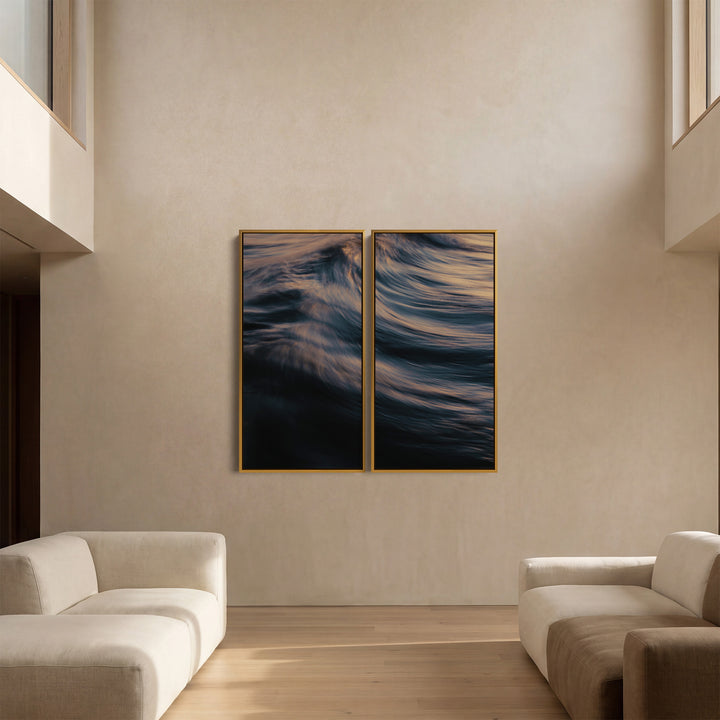 Breaking Ocean Wave Triptych Wall Art For Living Room In Blue And Orange