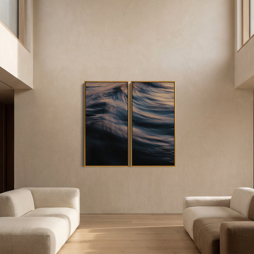 Breaking Ocean Wave Triptych Wall Art For Living Room In Blue And Orange