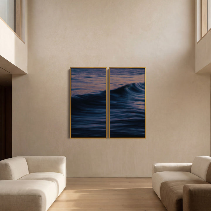 Ocean Wave Crest 3 Piece Wall Art Set For Hallway In Blue And Pink