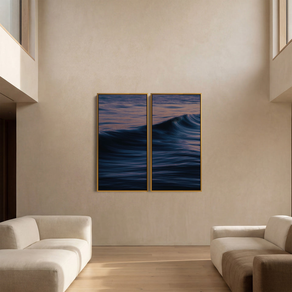 Ocean Wave Crest 3 Piece Wall Art Set For Hallway In Blue And Pink