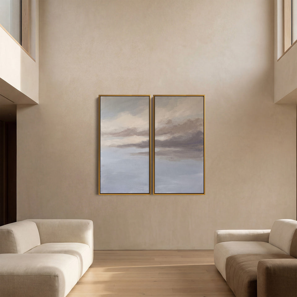 Soft Cloudy Sky Diptych Wall Art For A Calm Bedroom