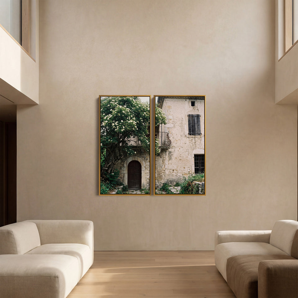 Rustic Stone House Oversized Diptych Wall Art For Hallway