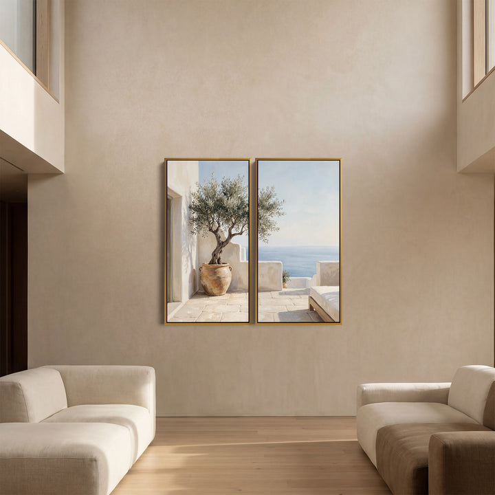 Blue Terrace 2 Piece Wall Art Set With Potted Olive Tree For Kitchen