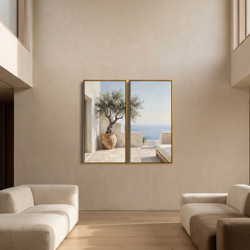 Blue Terrace 2 Piece Wall Art Set With Potted Olive Tree For Kitchen