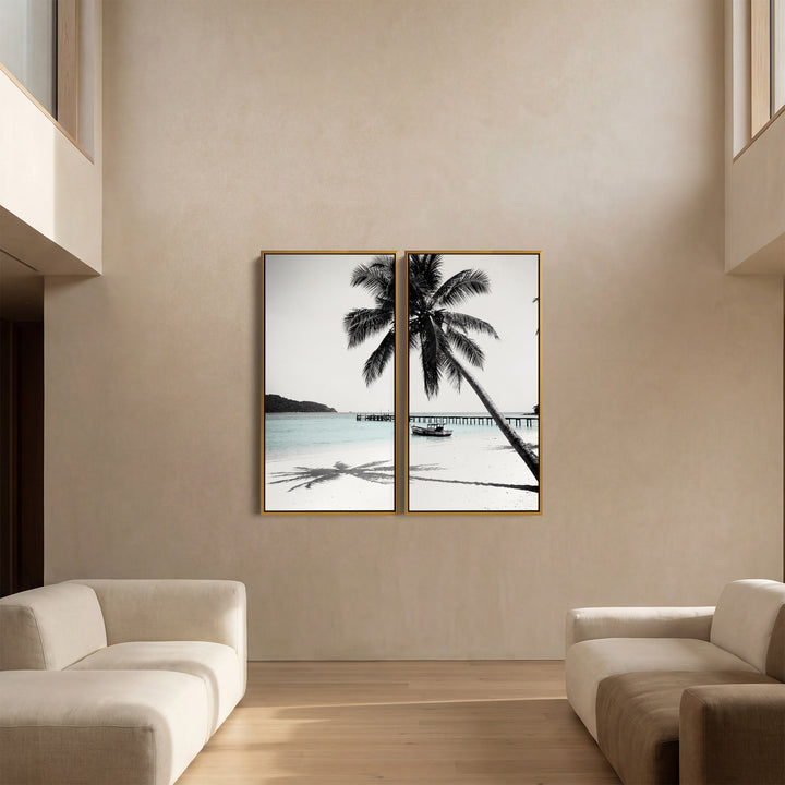 Tropical Beach Palm Two Panel Wall Art For Living Room