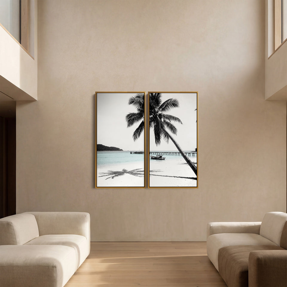 Tropical Beach Palm Two Panel Wall Art For Living Room