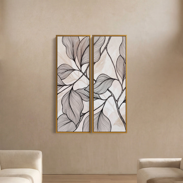 Diptych Wall Art Minimal Line Leaves Hallway Botanical