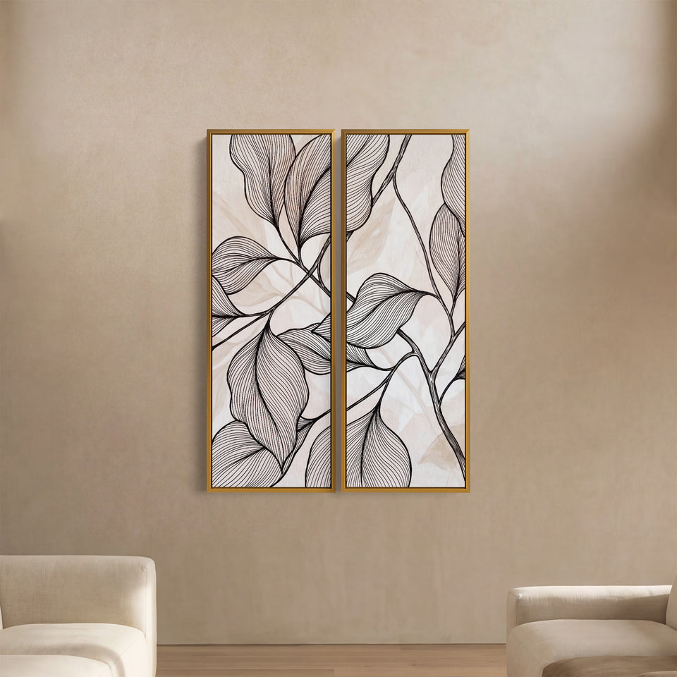 Diptych Wall Art Minimal Line Leaves Hallway Botanical