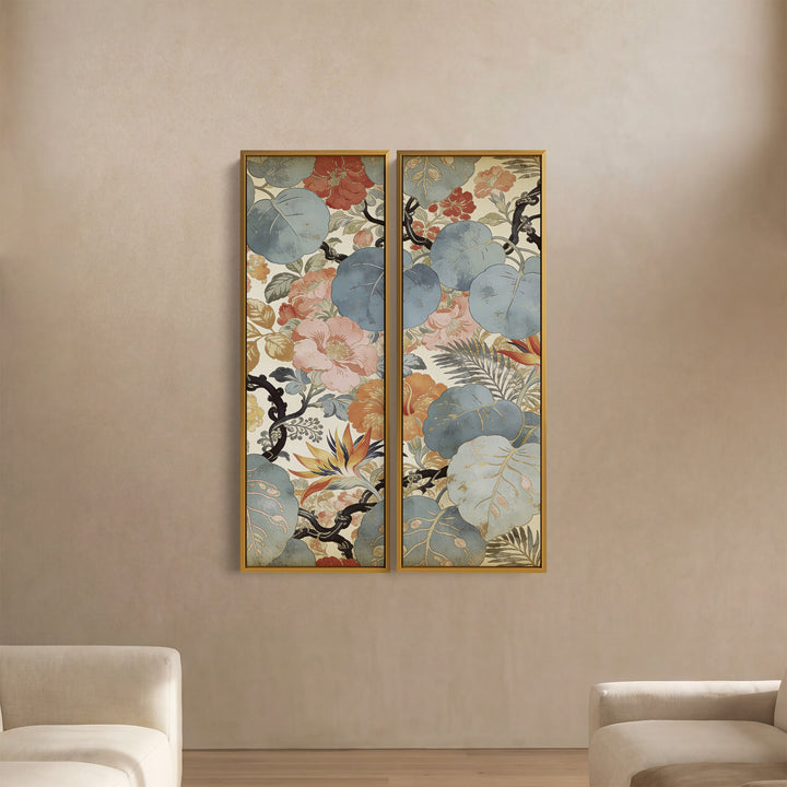 2 Piece Wall Art Set Vintage Floral Pattern Dining Room