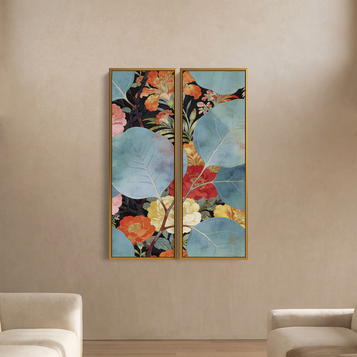 Two Panel Wall Art Floral Leaves Office Botanical